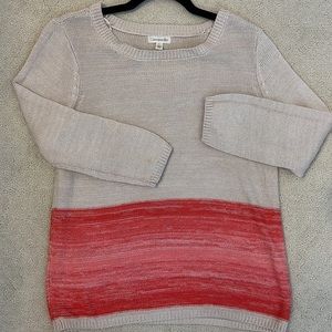 🌺 Sarsaparilla 3/4 Sleeve Tan Coral Colorblock Knit Crew Neck Sweater